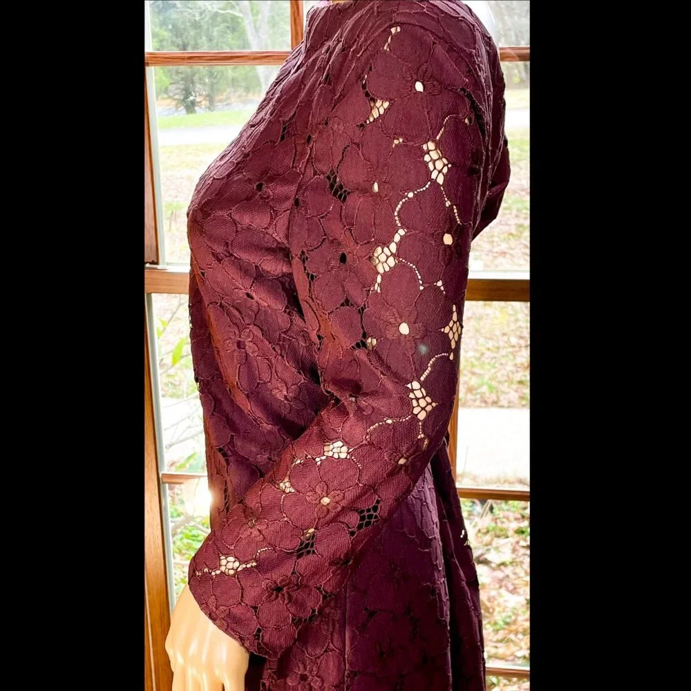 ▪️DIANE von FURSTENBERG▪️Burgundy 'Sarita' Poppy Flower Lace Overlay Dress - Picture 4 of 6